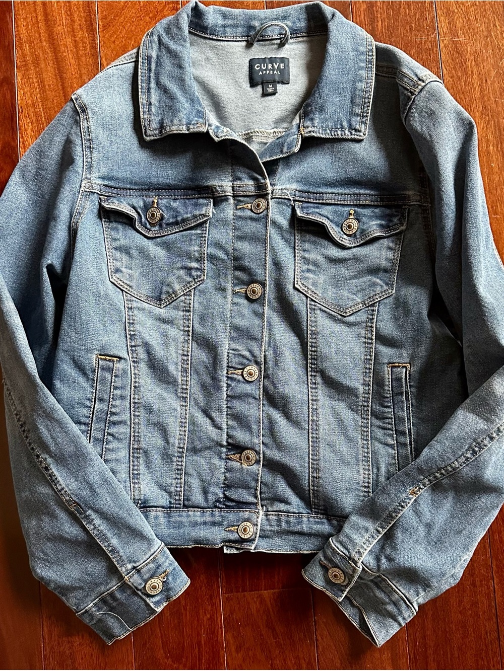 Curve Appeal Women's Blue Stretchy Denim Jacket Button Closure Pockets Med NWOT